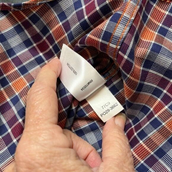 Orvis Button Down Plaid Checked Shirt Wrinkle Free Orange Navy Red Size Large - Picture 7 of 9